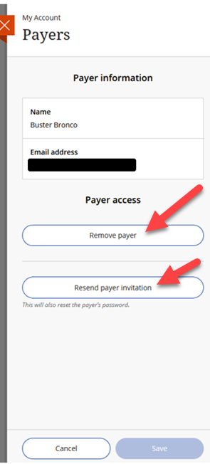 Remove payer or resend payer invitation