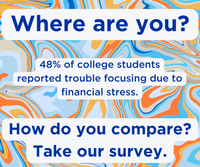 Where are you? 48% of college students reported trouble focusing due to financial stress. How do you compare? Take our survey.
