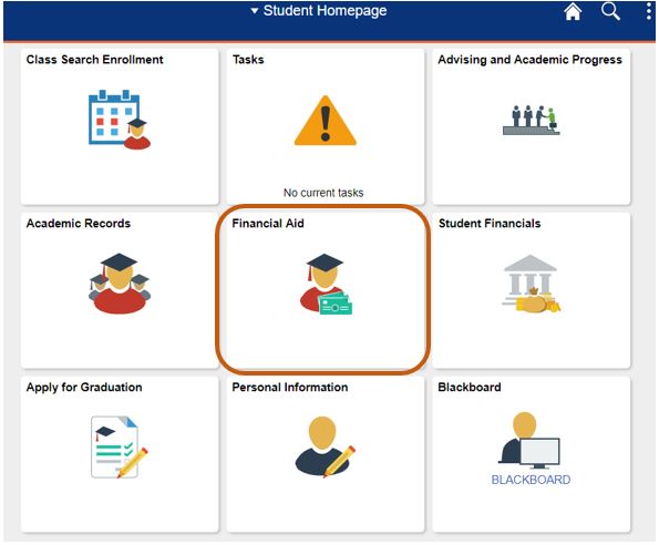 Student Center homepage showing the Financial Aid tab