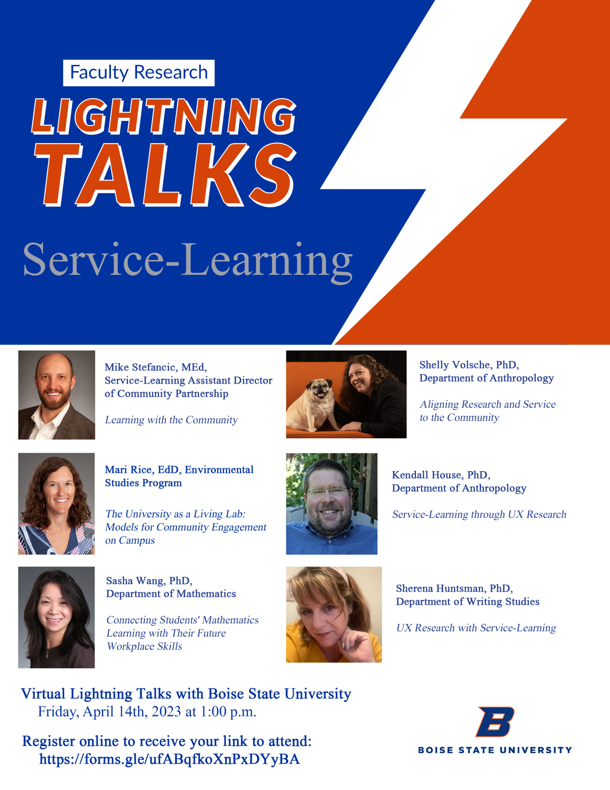 Flyer with Lightning talk information. Pictures of each presenter and titles