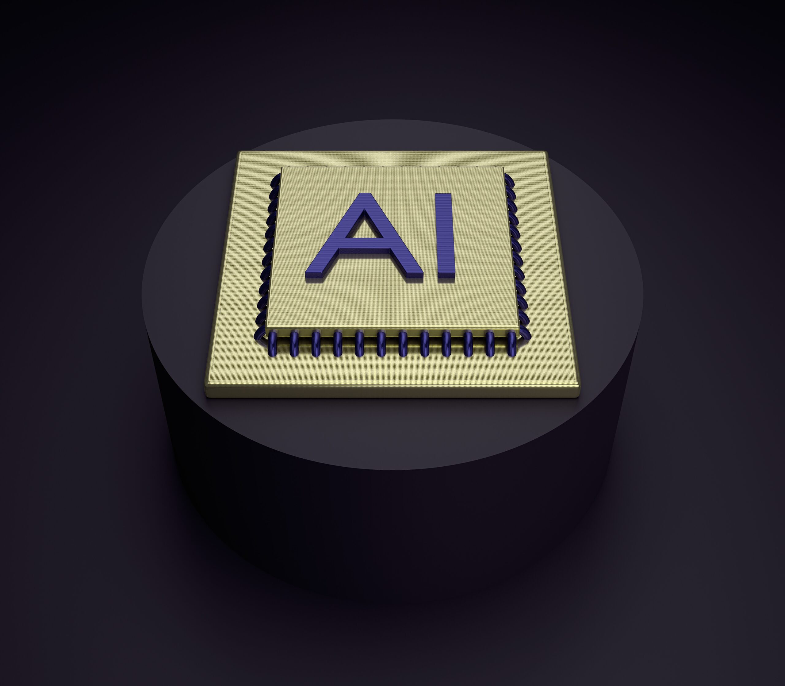 Image of a computer chip with "AI" printed on it