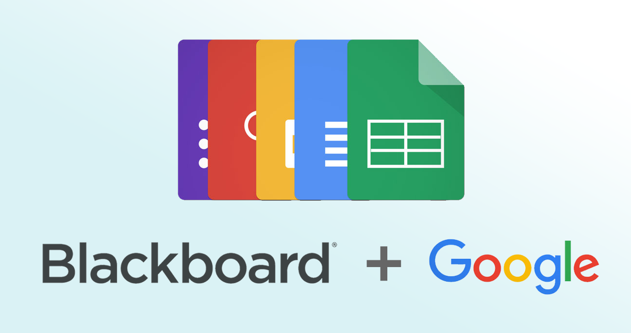 Blackboard and Google logos with a plus sign between them to illustrate the Google Assignments integration in Blackboard