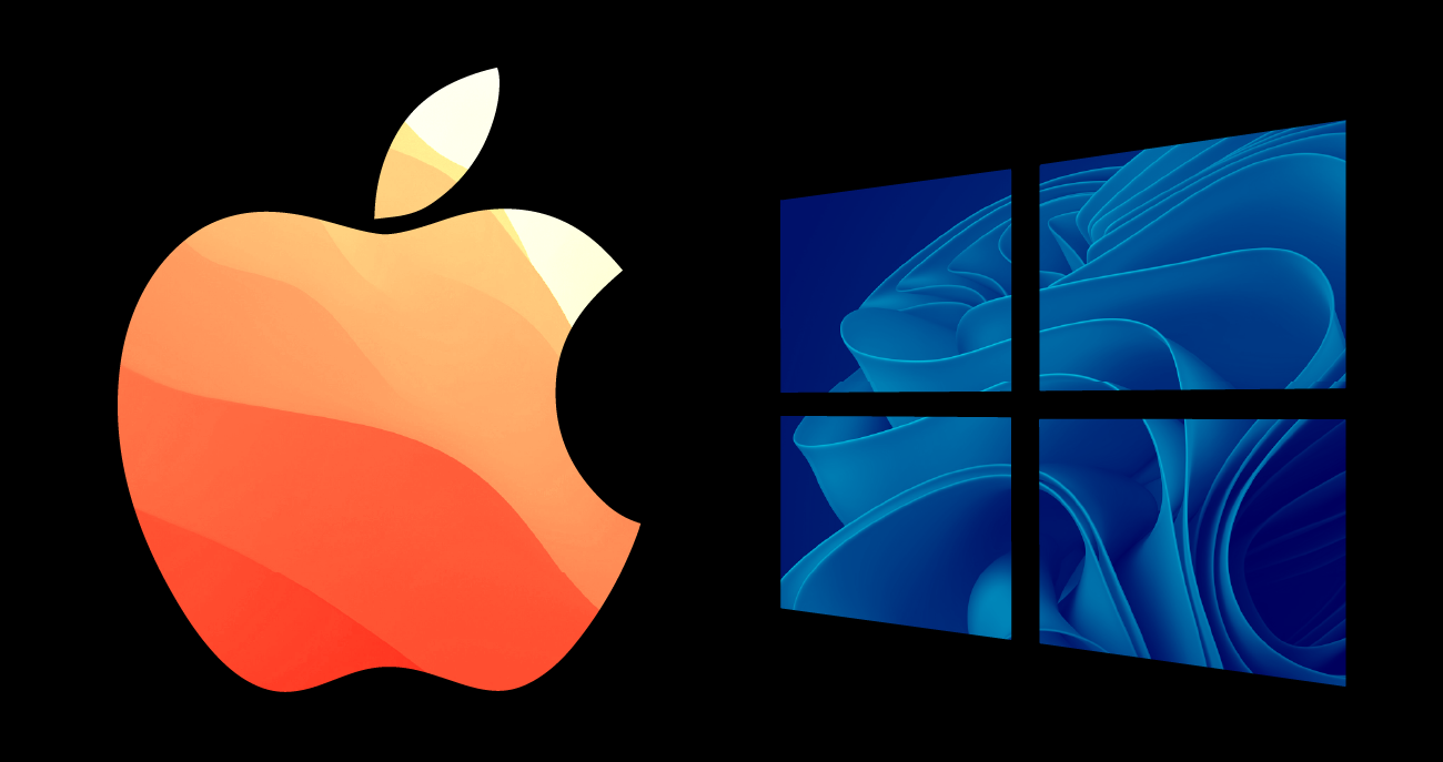 Apple and Microsoft Windows brand logos against a black background