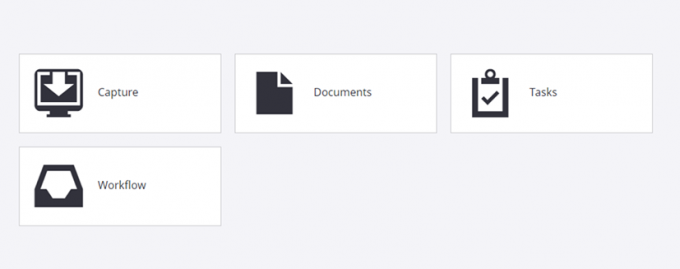 Perceptive Experience landing page tiles may include: Capture, Documents, Tasks, and Workflow.