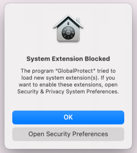 Mac Global Protect Extension blocked pop-up