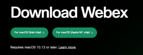 Webex download screen for Mac