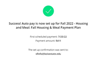 payment plan success screenshot