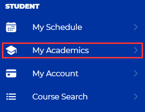 Student Menu with My Academics highlighted