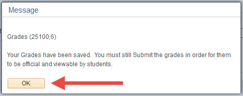 Example image of the save grades popup message.