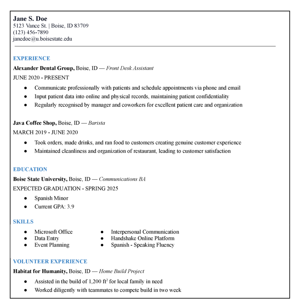 Example of a Resume 