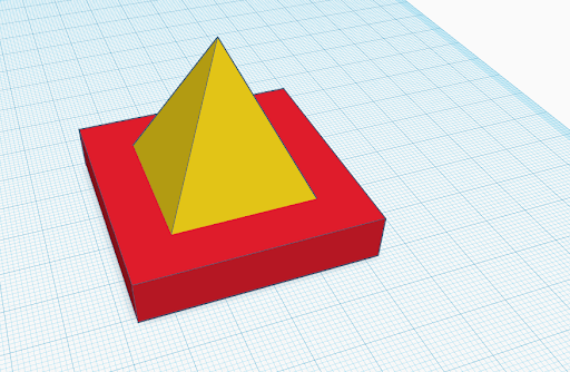 Pyramid shape atop square shape in work plane