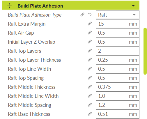 build plate adhesion options menu