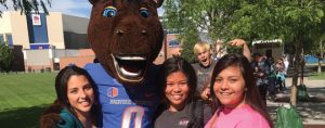 Photo of Buster Bronco and TRIO Upward Bound Students