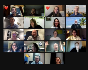 Screen shot photo of 18 participants of online meeting