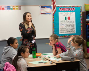 Rosa Gonzalez teaching in a classroom