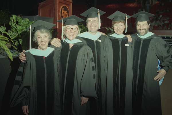 First Cohort of the doctor in Curriculum and Instruction degree at Graduation (Left to Right - Patricia Toney, Alecia Baker, Brenton Kidder, Eileen Thornburgh, and Christopher Frankovich) - 1997