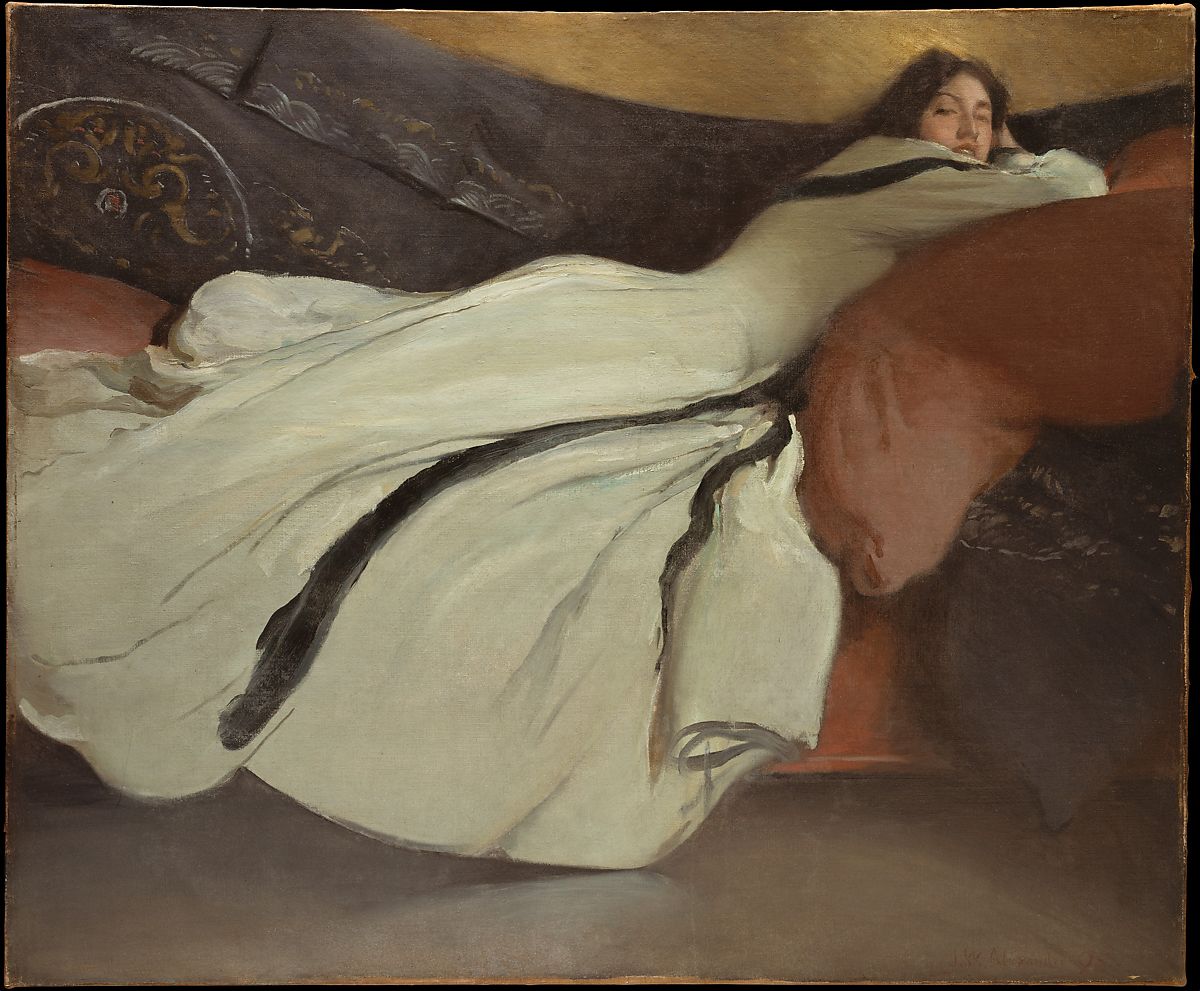 Woman lying across a couch, painting
