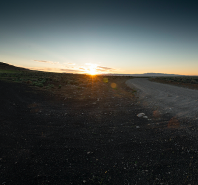 Sunrise over a road in the Morley Nelson Snake River Birds of Prey National Conservation Area