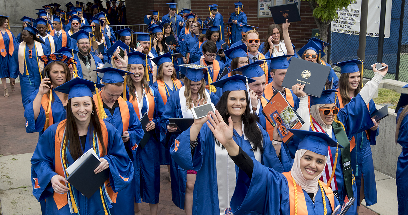 large group of Boise State graduates at the 2018 spring commencement