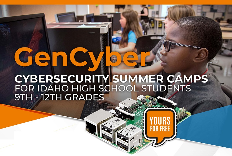 GenCyber Student 2019 banner showing students coding together and photo of ardiuno