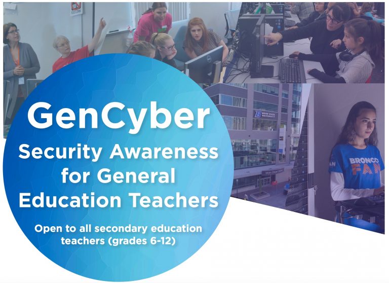 GenCyber Teacher 2019 banner showing students coding together