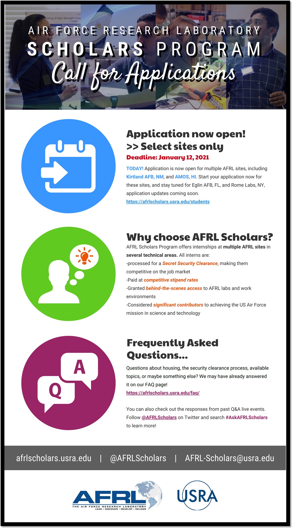 AFRL Call for Applications poster, see page for details