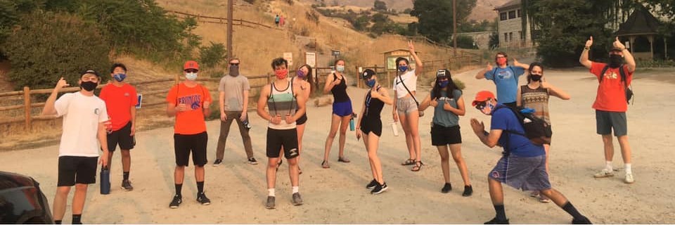 Masked students ready to hike to Tablerock