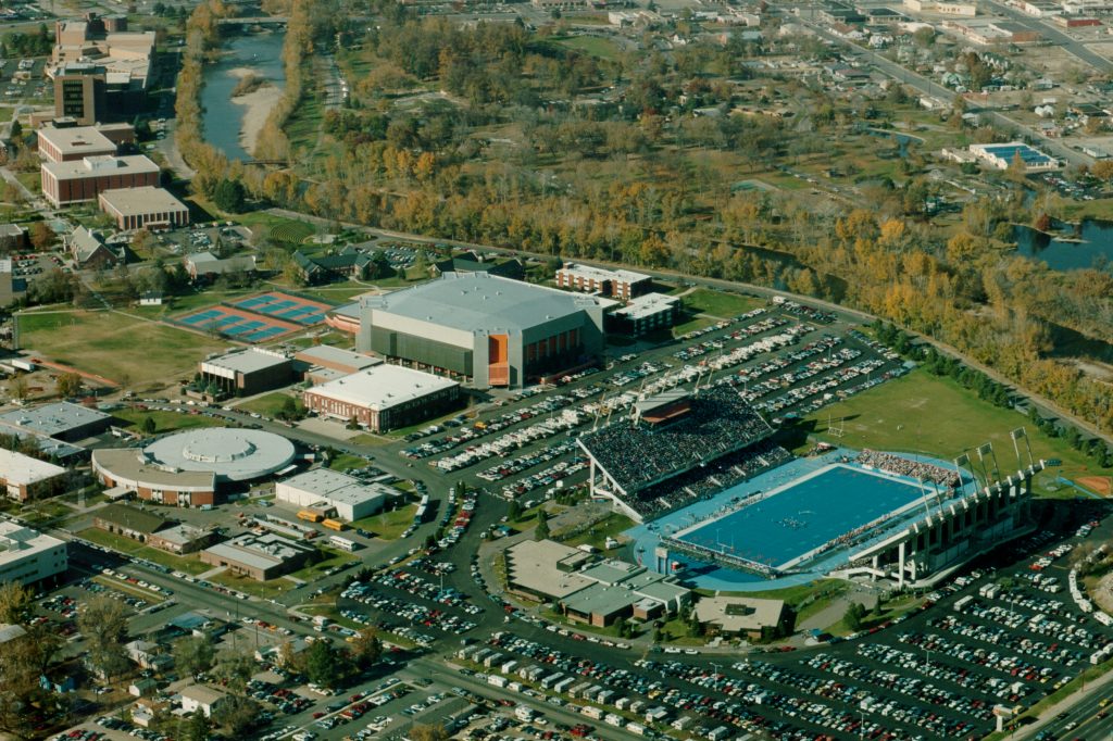 Aerial view of first blue turf