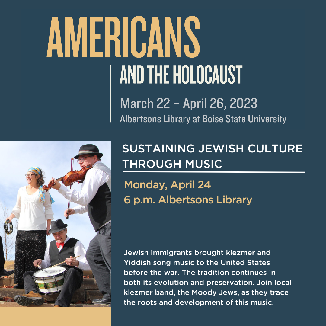  Jewish immigrants brought klezmer and Yiddish song music to the United States before the war. The tradition continues in both its evolution and preservation. Join local klezmer band, the Moody Jews, as they trace the roots and development of this music.