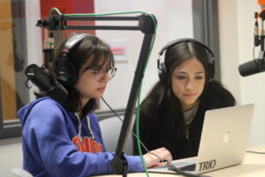 Disinfo squad students recording a podcast