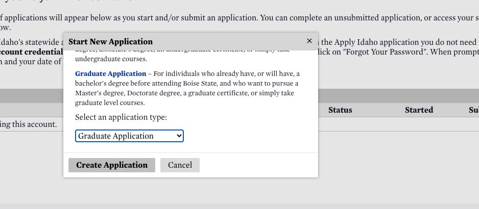 Selected Graduate Application from drop down menu.