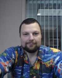 Mitchell Brinton in Hawaiian shirt
