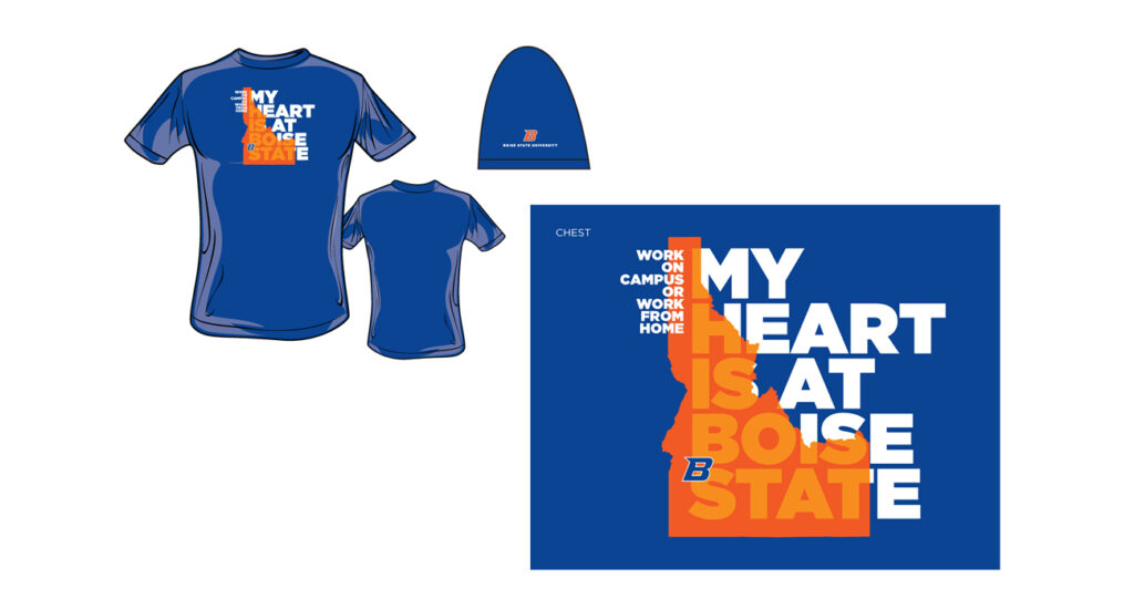An image of a Boise State branded tshirt with the state of Idaho and the words 