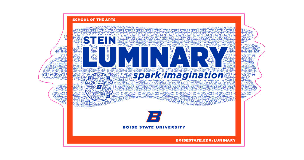 an image of a sticker design for the Stein Luminary showing an orange frame with a wavy blue code pattern.