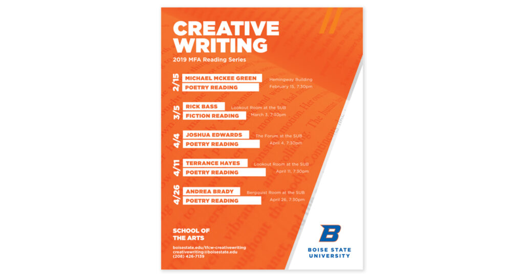 An image of a poster promoting Boise State Creative Writing.