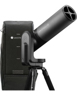 Unistellar eQuinox2 Telescope with backpack in the background