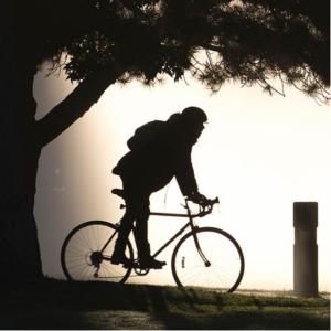 shadow of student biking