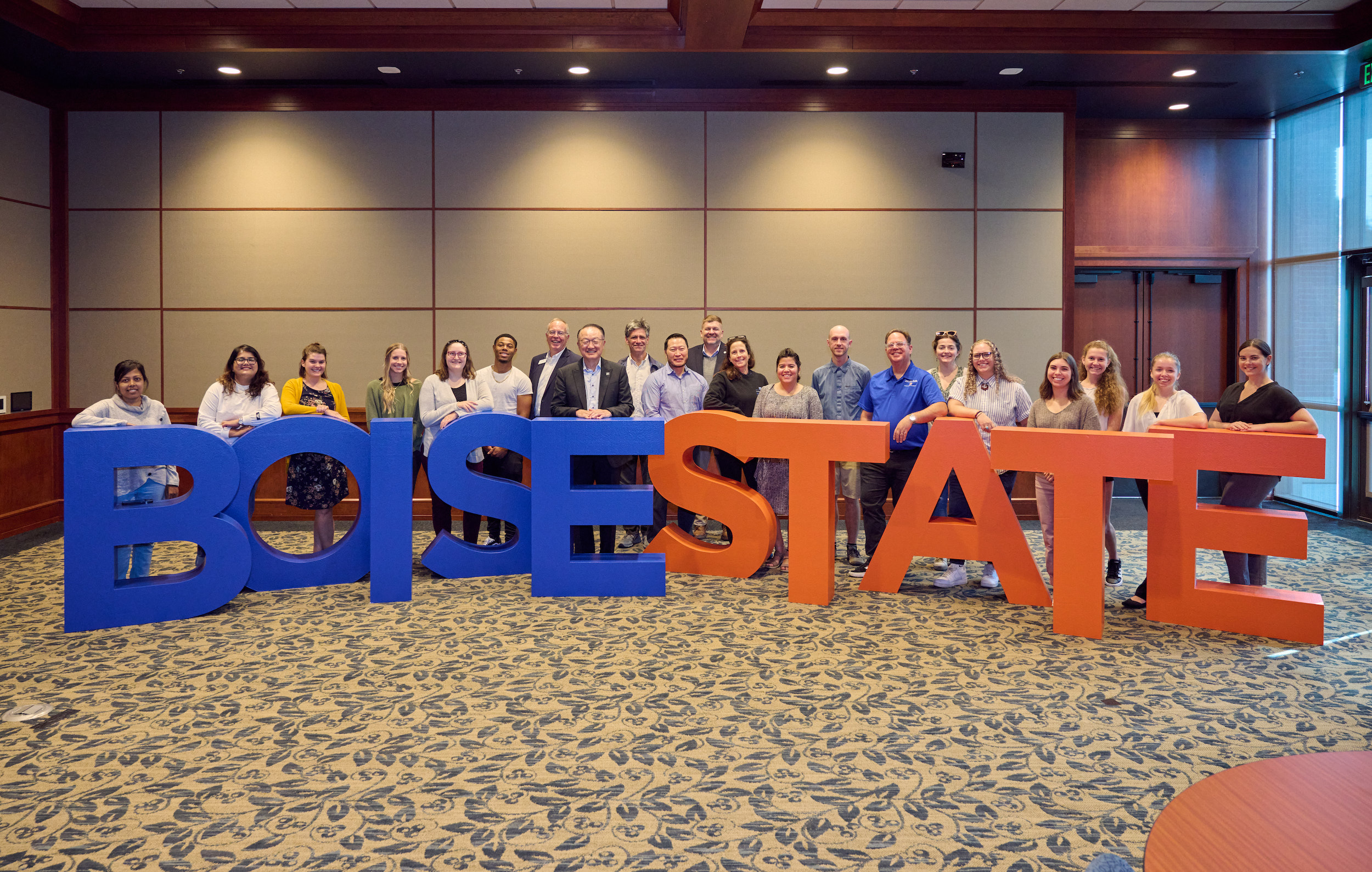 SPPH group photo with prop letters spelling Boise State