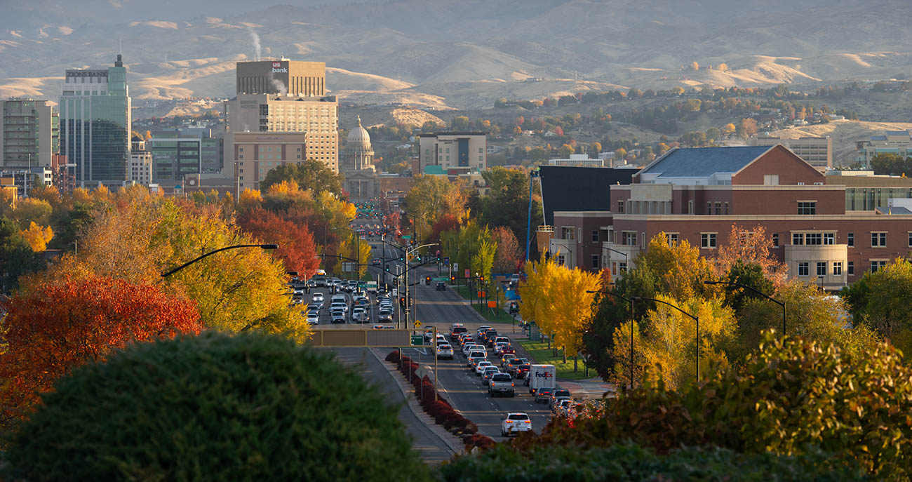 View of downtown Boise on a sunny fall day